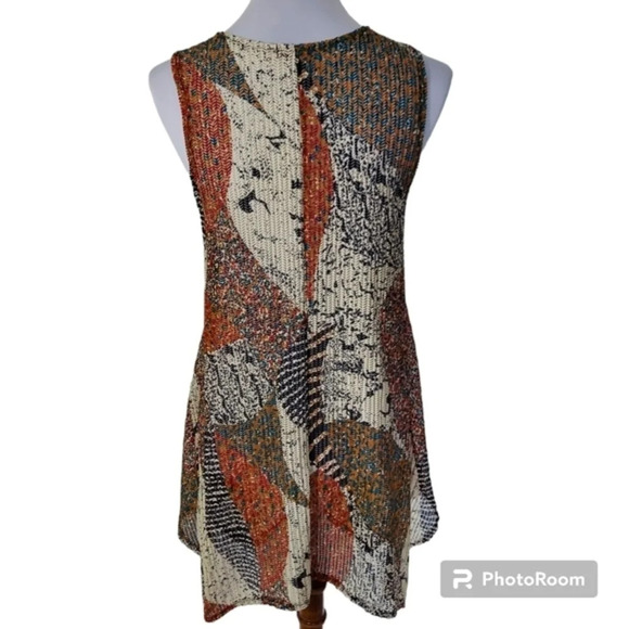 Paradise Asymmetrical Brown Red Orange‎  Turquoise Abstract PrintDuster Cover Up - Picture 2 of 12